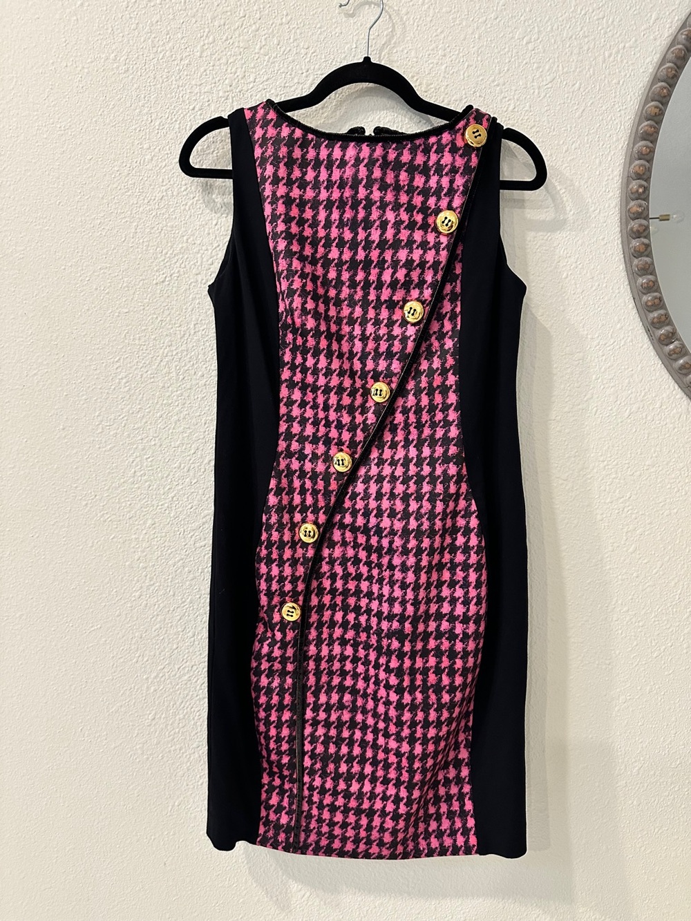 Maria Grazia Severi Pink & Black Houndstooth Sheath Dress